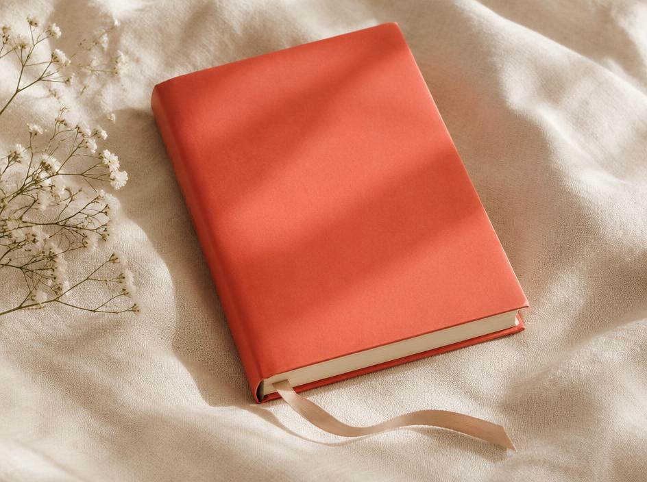 Open book pages with a ribbon